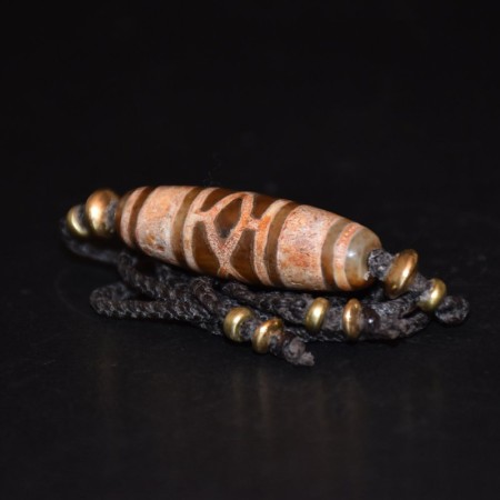 Rare Tibetan Dzi and Brass Bead Choker Macramé Necklace