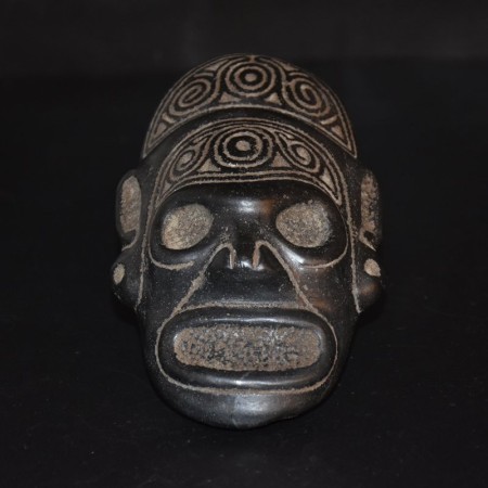 Ancient precolumbian Taino black Basalt Stone Head 