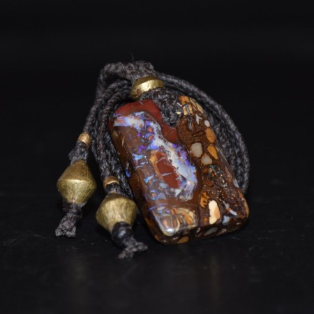 Large Koroit Boulder Opal Amulet Brass Macramé Necklace