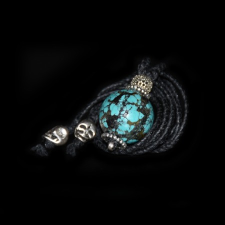 Vintage tibetan spiderweb Turquoise Sphere Bead Silver Macramé Necklace