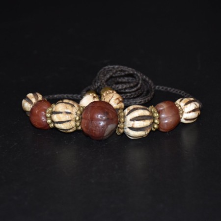 Antique tibetan Carnelian Melon combined with Conch Shell Melon and Brass Beads Necklace