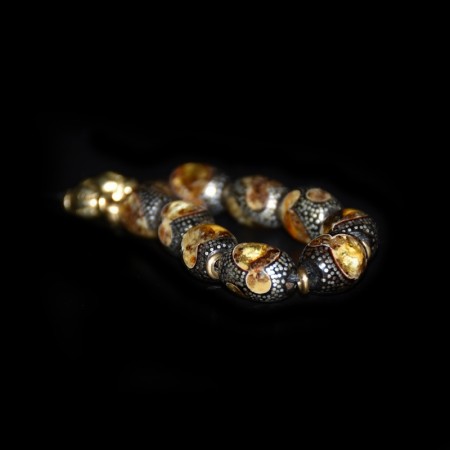 Bracelet strand with vintage Amber Inlay Beads