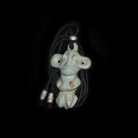Precolumbian Taino Stone Pendant Silver Macramé Necklace