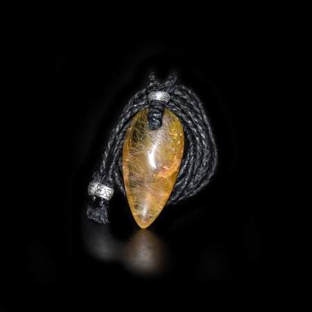 Yellow Rutilated Quartz and Sterling Silver Macramé Necklace