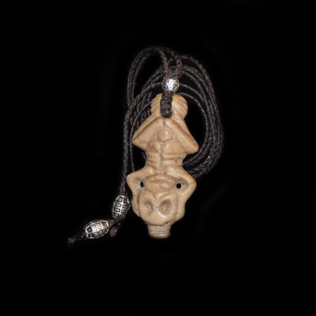 Taino Stone Amulet Silver Macramé Necklace