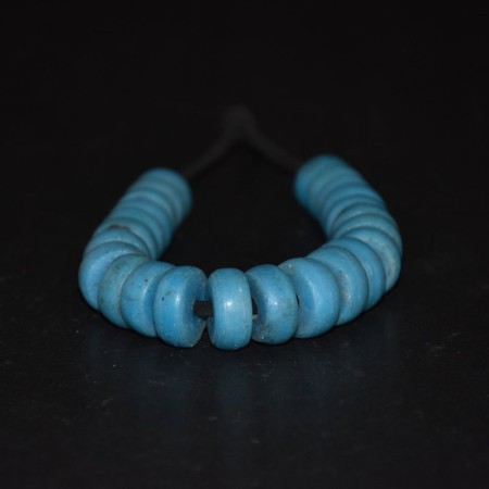 Antique strand with twentyfour antique thick blue glass beads from Nepal