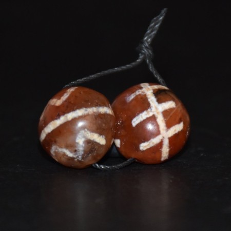 Two antique etched Carnelian Beads