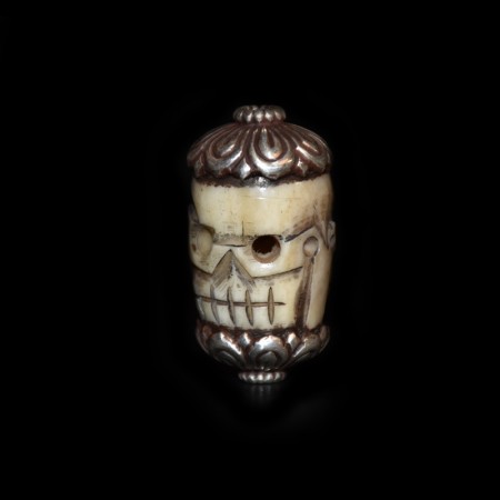 Antique tibetan Bone Skull Silver Repoussee Bead