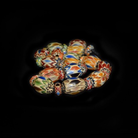Strand of antique Multicolored Chevron Glass Beads