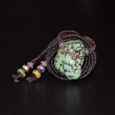 Natural Spiderweb Turquoise Nugget Silver Macramé Necklace