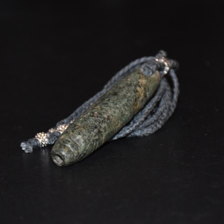 Rare Taino Stone Inhaler Amulet Silver Macramé Necklace