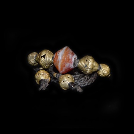 Calcified Bicone Carnelian & Brass Bead Choker Necklace