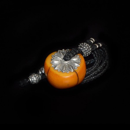 Antique Simulated Amber with Silverbeads Amulet