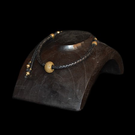 Antique brass ring leather choker