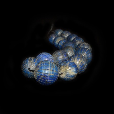 Round Carved Lapis Lazuli Beads