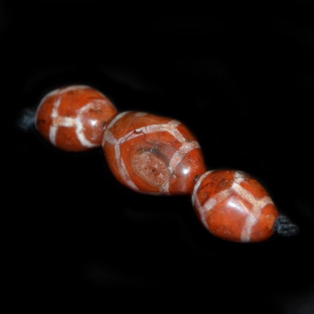 Three etched Carnelian Beads