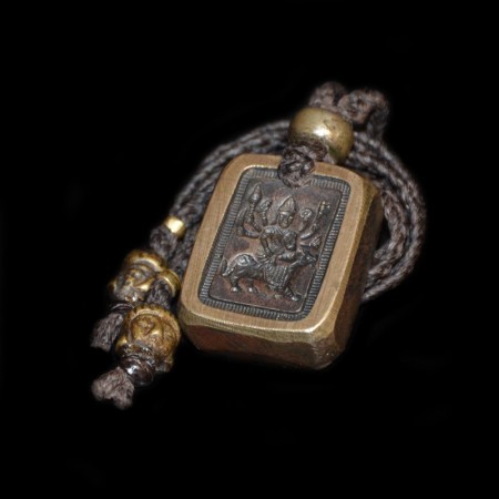 Antique Hindu Goddess Durga Bronze Amulet