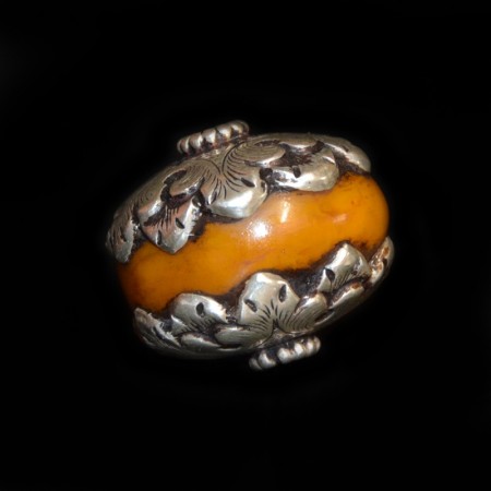 Large simulated Amber with Silver Bead