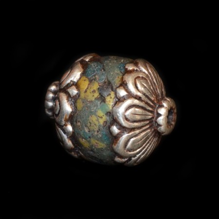 Rare multicolored Hebron Glass Bead with silver caps