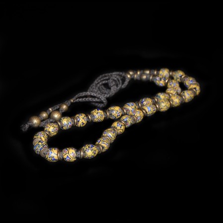 Yellow Venetian Blue Star Glass Bead Necklace