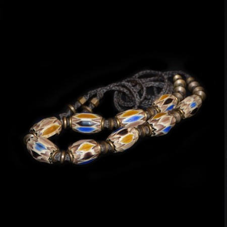 Antique Indian Chevron Bronze Bead Necklace 