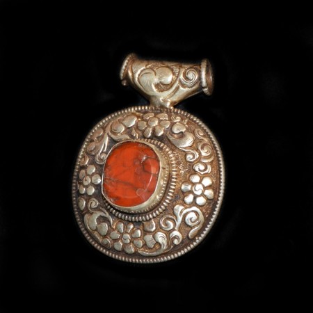 Antique Tibetan Jasper Silver Amulet