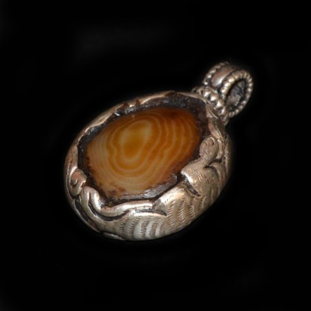 Banded Agate Silver Repoussee Pendant