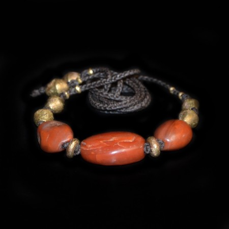 Antique Pema Raka and Brass Bead Necklace