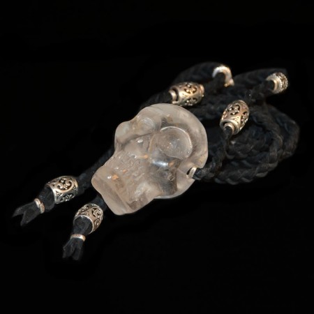 Rock crystal skull talisman with silver beads