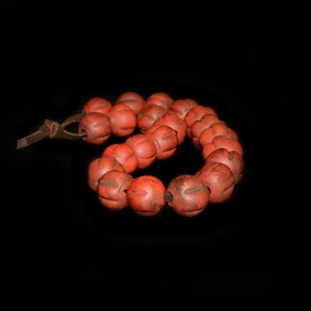 Antique Sherpa Coral Glass Melon Beads