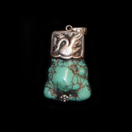 Antique tibetan Turquoise Silver Pendant