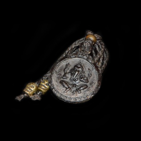 Old vintage Thai Bronze Ganesha Amulet Necklace