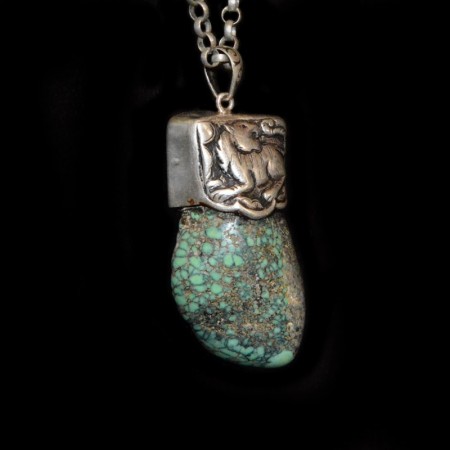 Spiderweb Turquoise Silber Repoussee Pendant