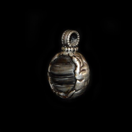 Antique Banded Agate Silver Pendant