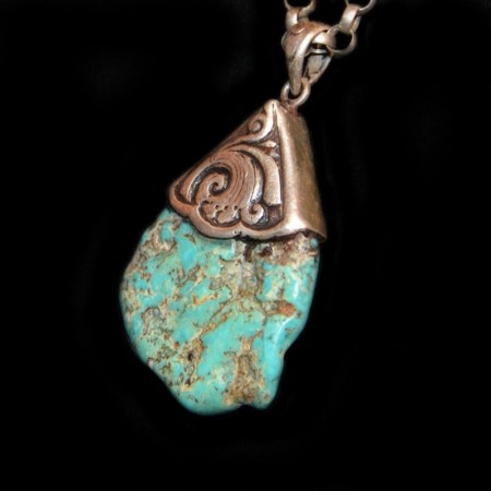 Old deep blue Turquoise Silver Pendant