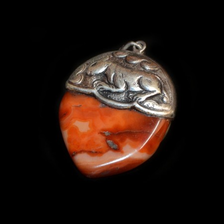 Old Carnelian Silver Repoussee Pendant