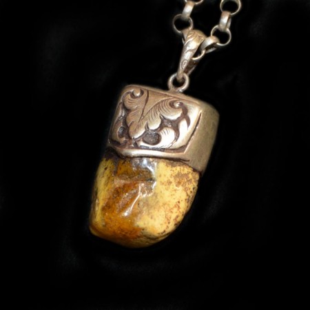 Antique Amber Silver Repoussee Pendant