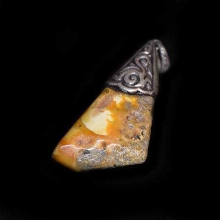 Antique Amber Silver Repoussee Pendant