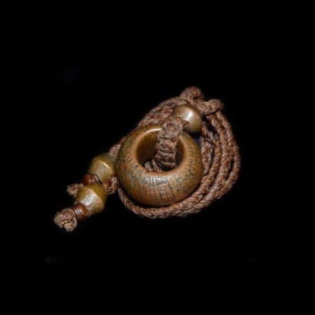 Large antique Yoruba Stirated Copper Ring Amulet Necklace
