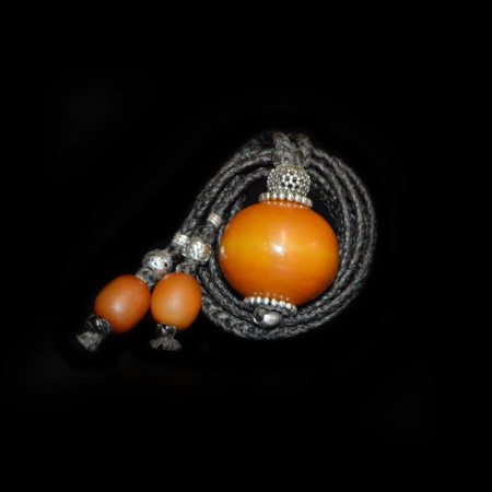 Antique simulated Amber Bead and Silver Necklace
