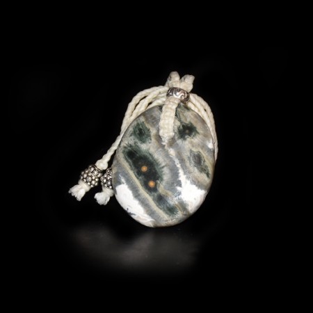 Grosse Orbicular Jaspis Talisman Makramee Silber Halskette
