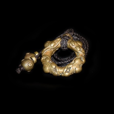 Antike Senufo Messing Ring Amulett Makramee Halskette