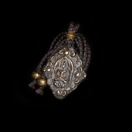 Antike Thai Buddha Messing Amulett Makramee Halskette