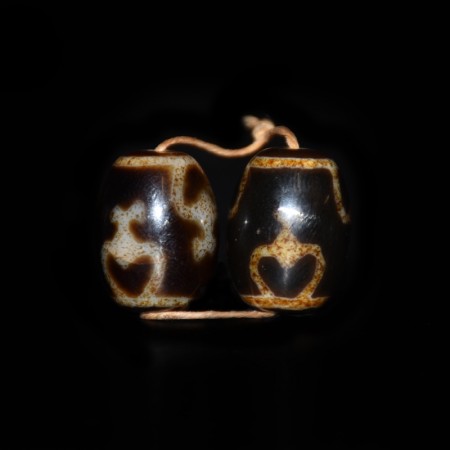 Paar tibetische Dzi Amulett Perlen mit Vasen-Design