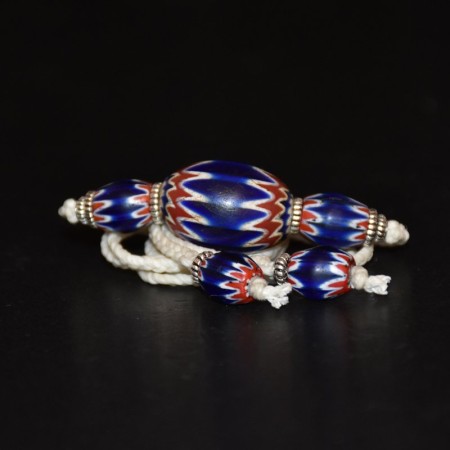 Antike venezianische Chevron Glasperlen Silber Makramee Choker Halskette