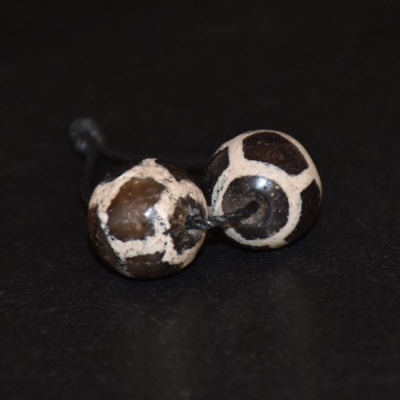 Pair ancient etched pentagonal Pyu Agate Beads