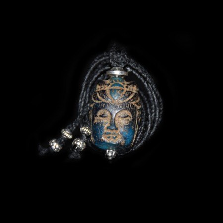 Alte geschnitzte tibetische Bienenwachs-Perle mit Sterling Silber Halskette