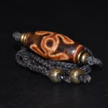 Rare Tibetan Trident Dzi Brass Choker Macramé Necklace