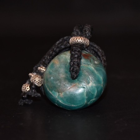 Riesige massive antike Berber Amazonit Perle mit Silber Makramee Talisman Halskette