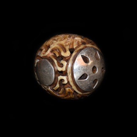 Grosse antike geschnitzte Knochen Silber Buddha Perle